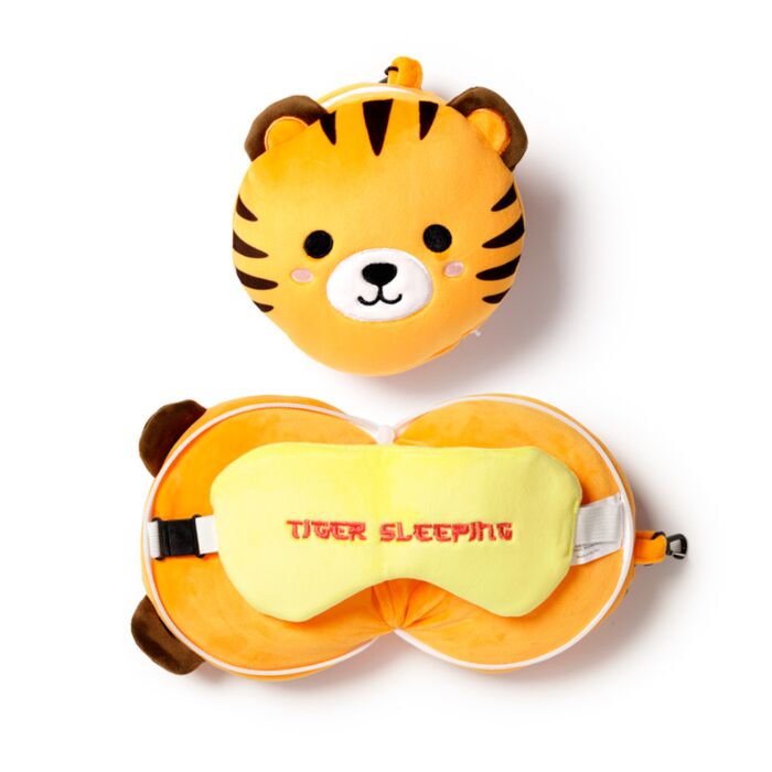 Relaxeazzz Pluche Tijger Rond Reiskussen & Slaapmasker
