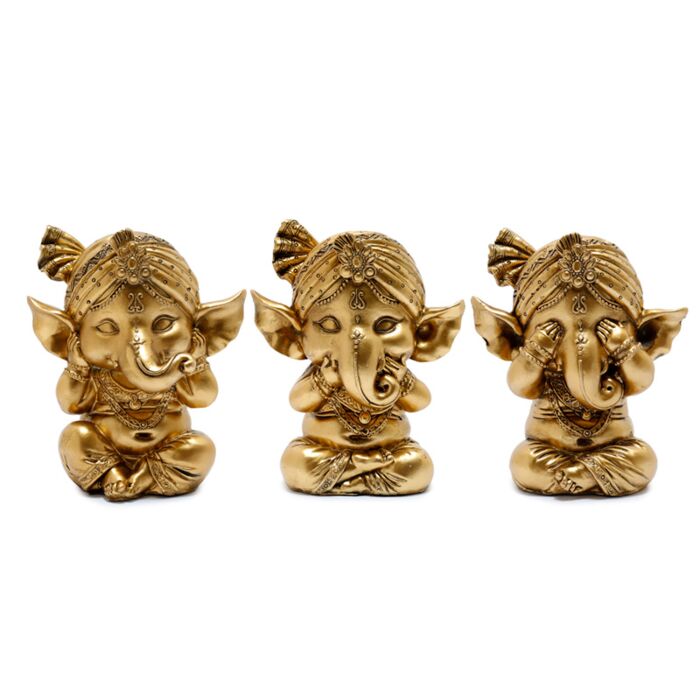 Set 3 gouden Ganesh Hoor Spreek Zie Geen Kwaad