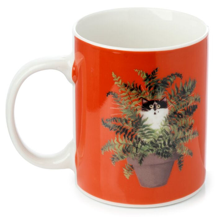 Kim Haskins Kat in plantpot Rode Porselein Mok