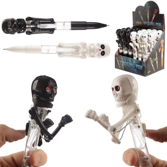 Boxende Schedel Plastic Pen  - Zwart