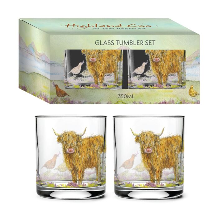 Jan Pashley Highland Koe Set 2 glazen Drinkglazen 350ml