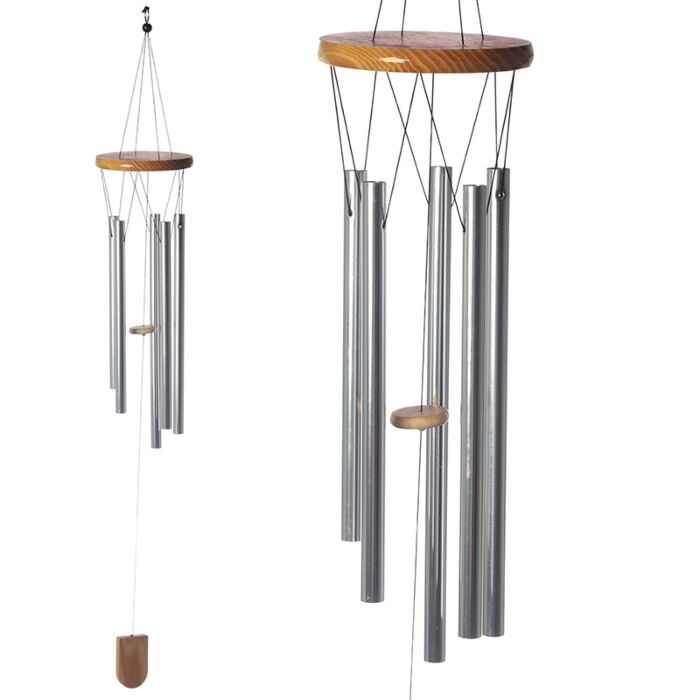 Houten windgong met metalen buizen 88cm