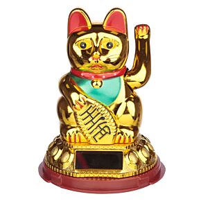 Goudkleurige Maneki Neko Gelukskat Zonnecel Solar Pal Figuur
