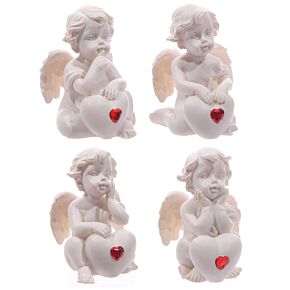 Witte Cherubijn zittend met rood hart edelsteen