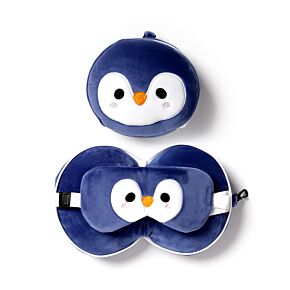 Relaxeazzz Pluche Pinguïn Rond Reiskussen & Slaapmasker