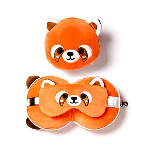 Relaxeazzz Pluche Rode Panda Rond Reiskussen & Slaapmasker