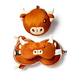 Relaxeazzz Pluche Highland Coo Koe Rond Reiskussen & Slaapmasker
