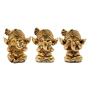 Set 3 gouden Ganesh Hoor Spreek Zie Geen Kwaad