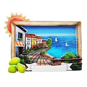 Panorama Zeezicht Dorp 3D Zee & Strand Souvenir Magneet 
