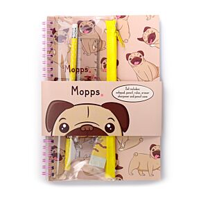 Mopps Mopshond Spiraal Gebonden A5 Notitieboekje  & 6-delige Schrijfset