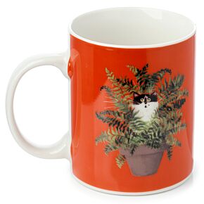 Kim Haskins Kat in plantpot Rode Porselein Mok