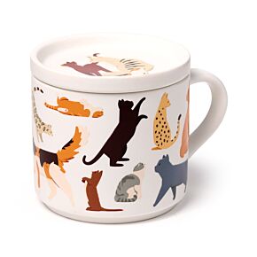 Feline Fine Katten (Nieuws) Porselein Mok met Onderzetterdeksel Set