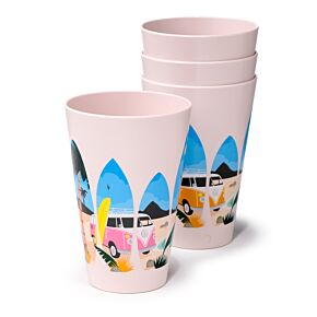 VW T1 Volkswagen Busje Waves Set 4 RPET Duurzame Picknick Bekers 450ml