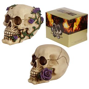 Schedel  Beenderen met Paarse Rozen Woonaccessoire