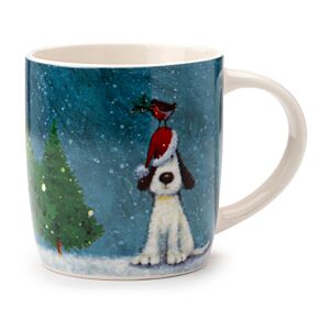 Jan Pashley Kerstmis Hond & Roodborstje Porselein Mok
