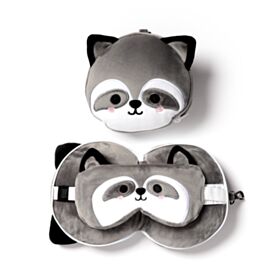 Relaxeazzz Pluche Wasbeer Rond Reiskussen & Slaapmasker