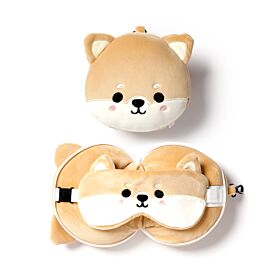 Relaxeazzz Pluche Shiba Inu Rond Reiskussen & Slaapmask