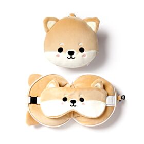 Relaxeazzz Pluche Shiba Inu Rond Reiskussen & Slaapmask