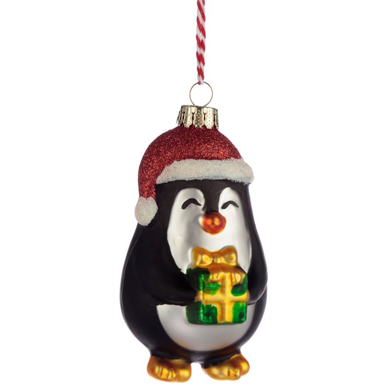 Fraude uitbreiden Zegenen Kerstmis Pinguïn met Cadeautje Glazen Kerstbal