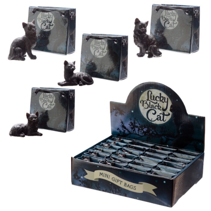 Zwarte Gelukskat in mini cadeautasje