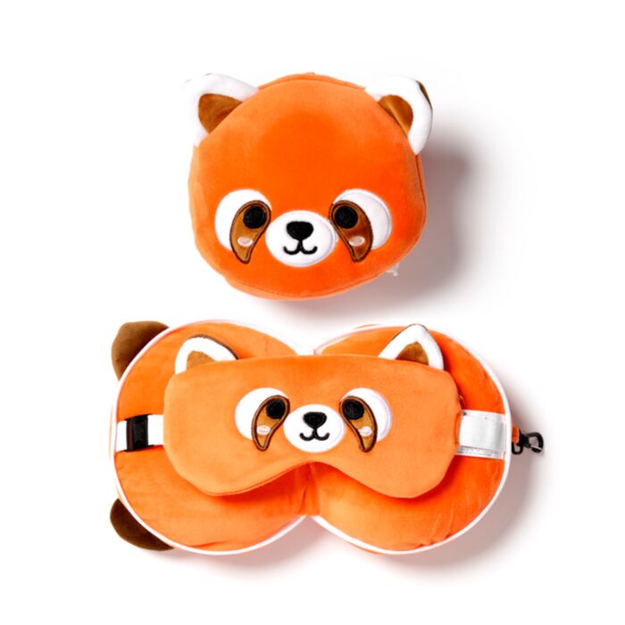 Relaxeazzz Pluche Rode Panda Rond Reiskussen & Slaapmasker