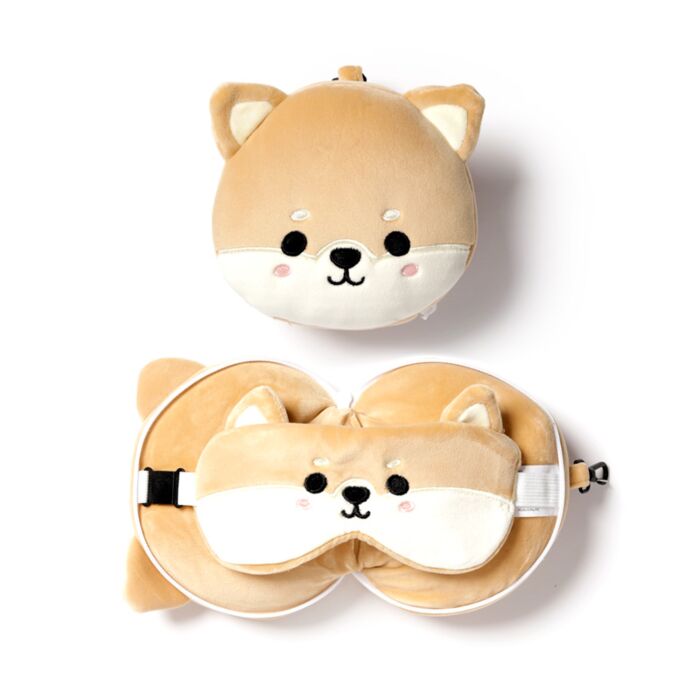 Relaxeazzz Pluche Shiba Inu Rond Reiskussen & Slaapmask