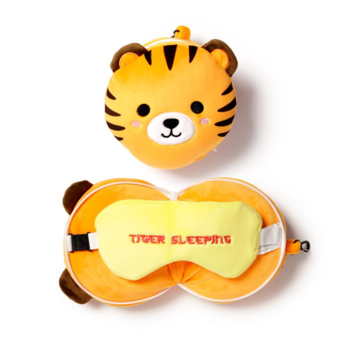 Relaxeazzz Pluche Tijger Rond Reiskussen & Slaapmasker