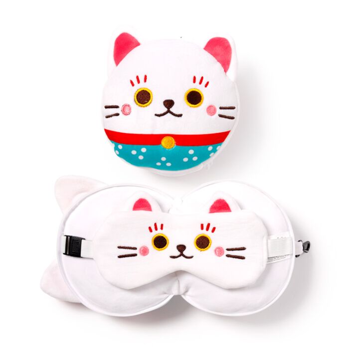 Relaxeazzz Maneki Neko Gelukskat Rond Reiskussen & Slaapmasker