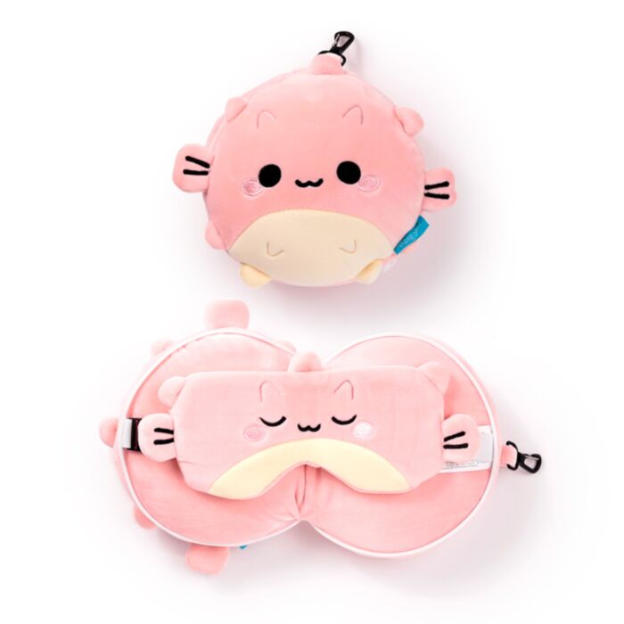 Relaxeazzz Adoramals Puff de Kogelvis Rond Reiskussen & Slaapmasker