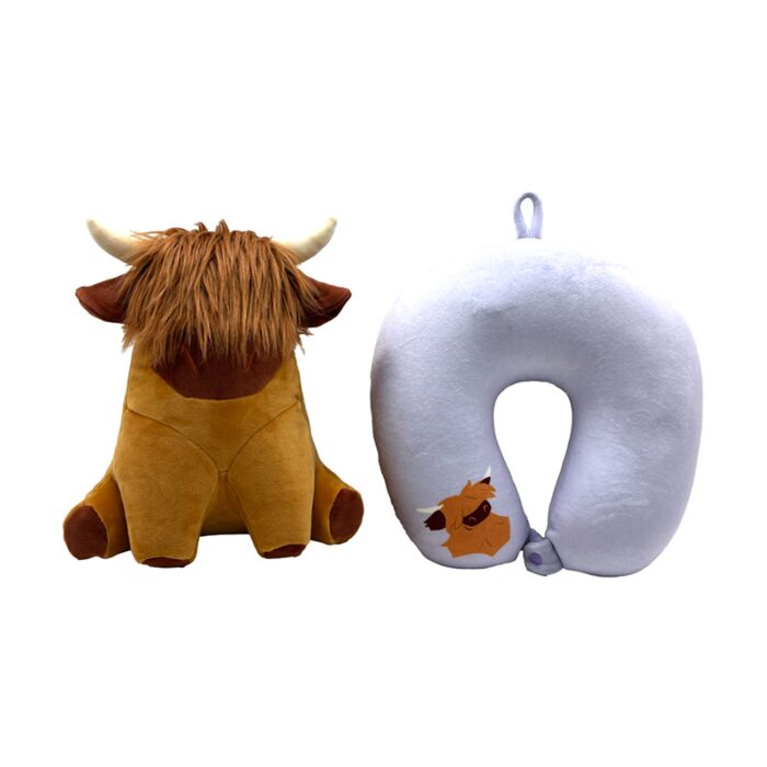 Swapseazzz Hairy Coo Highland Koe 2-in-1 Pluche Reiskussen