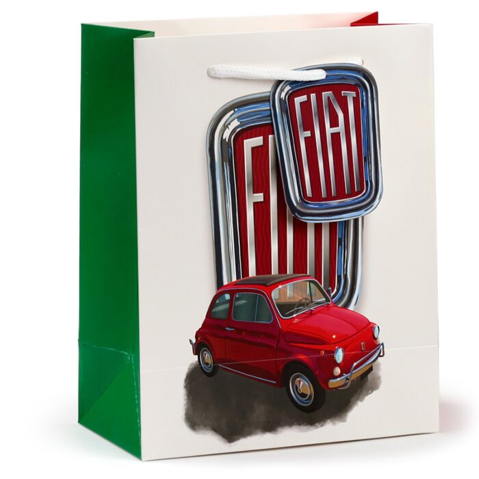 Fiat 500 Retro Rood & Wit - Cadeautasje Medium