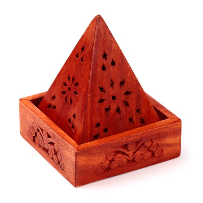 Mango Hout Piramide Wierookhouder Kegels Bloem Lijstwerk