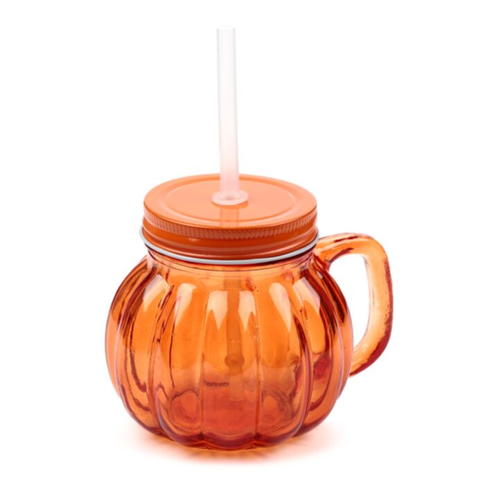 Pompoen Mason Jar Glazen Drinkbeker met rietje en dekel 