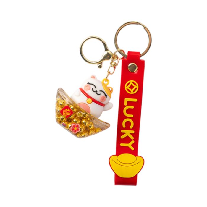 QuirKeys Maneki Neko Gelukskat PVC Tasbedel met vloeistof