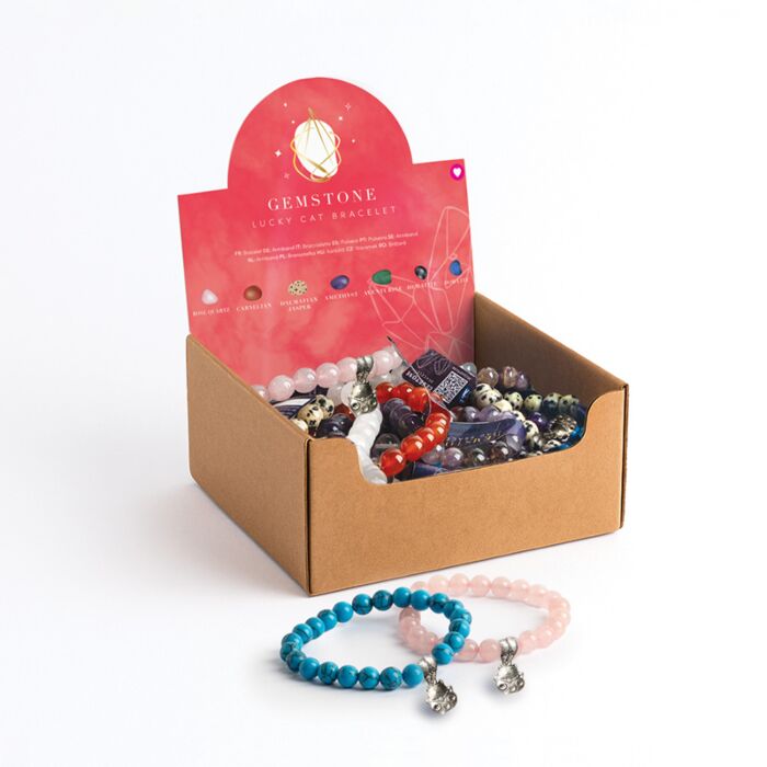 Edelsteen Armband Ronde Kralen & Geluksbedeltje