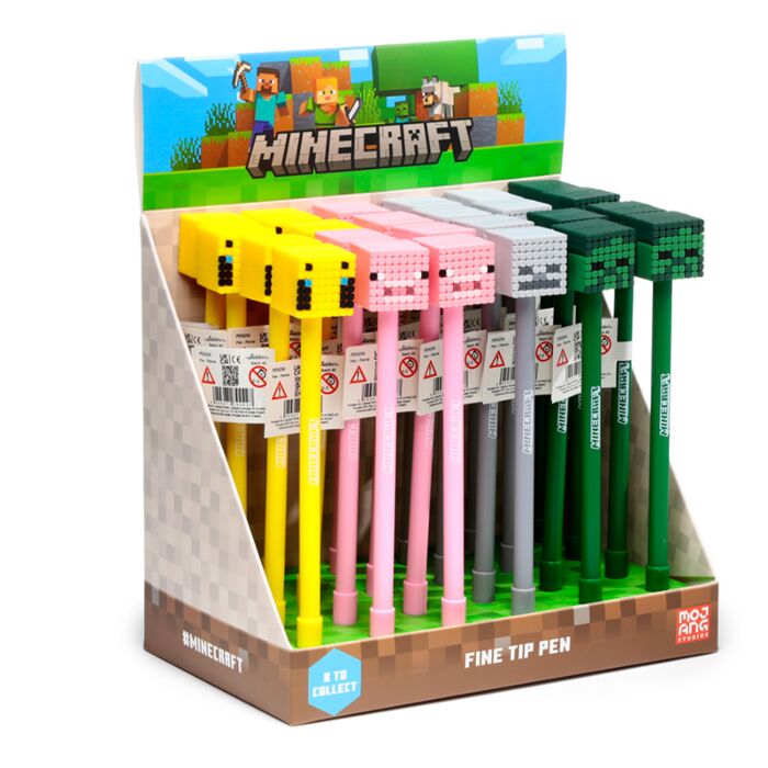 Minecraft Fijnschrijver Pen Siliconen Top (Varken/Bij/Zombie/Skelet)
