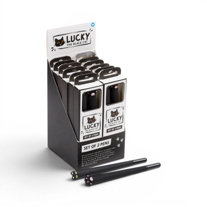 Set  2 Fijnschrijver Pennen Lucky de Zwarte Kat