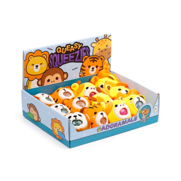 Queasy Squeezies Adoramals Leeuw Giraffe Aap en Tijger Pluche Speelgoed