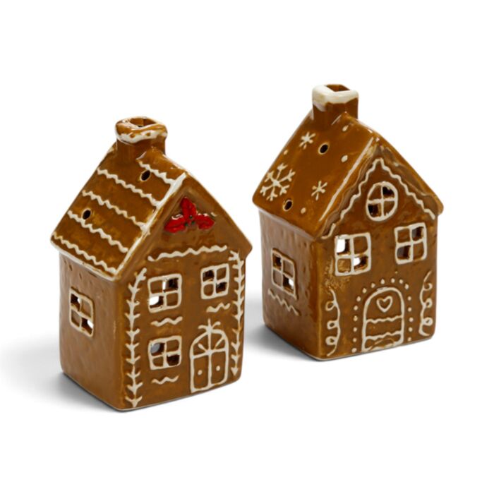 Kerst peperkoekhuisje theelichthouder - met glazuur