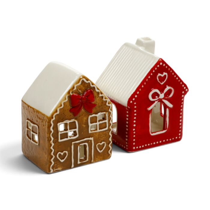 Kerst peperkoekhuisje theelichthouder - Lintjes