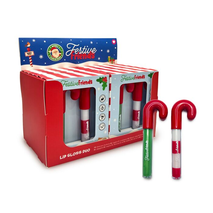 Set  2 Kerstmis Festive Friends Zuurstok-vorm Lipgloss