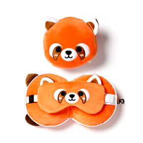 Relaxeazzz Pluche Rode Panda Rond Reiskussen & Slaapmasker