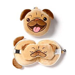 Relaxeazzz Mopshond Rond Pluche Reiskussen & slaapmasker
