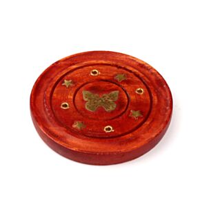 Mango Hout Ronde Wierookhouder Vlinder Inleg