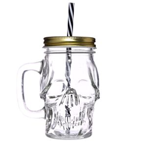 Schedelvormige Mason Jar Glazen Drinkbeker met rietje en dekel 