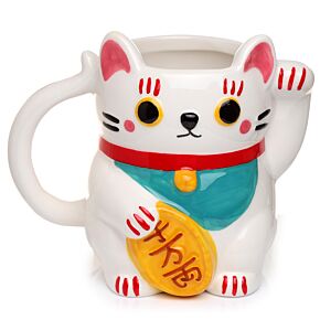 Witte Maneki Neko Gelukskat Gevormde Keramiek Mok