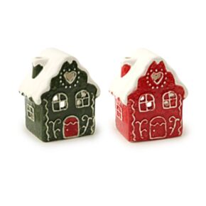 Kerst peperkoekhuisje theelichthouder - Rood & Groen